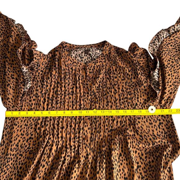 Cheetah Print Ruffle Sleeve Shift Dress Brown Black Approx Size XL - Picture 5 of 7